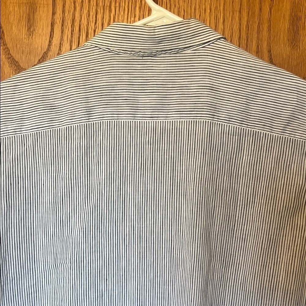 AQUASCUTUM Linen Cotton Button Down Shirt Mens Large Blue White Micro Stripes - Picture 9 of 16